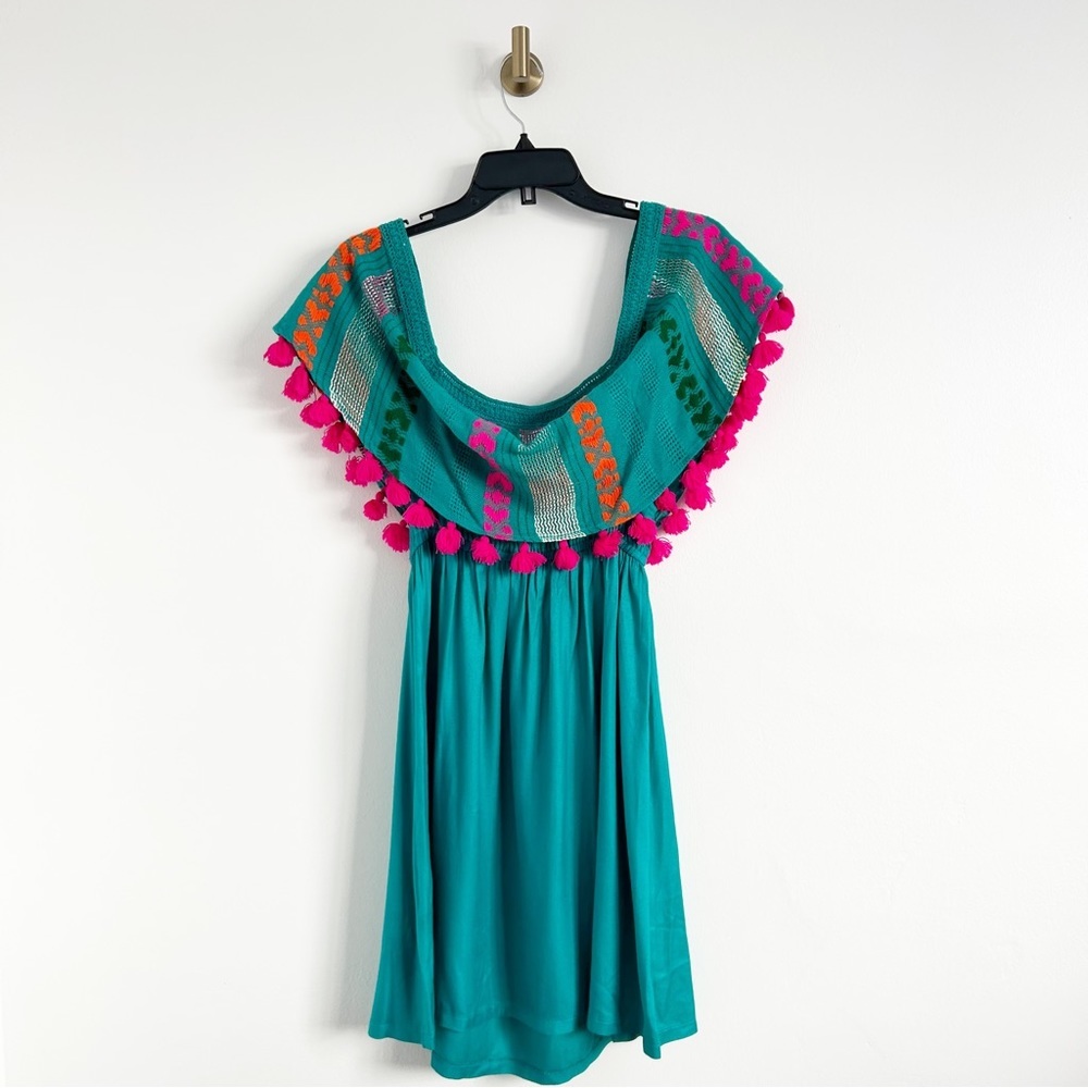 Judith March Tassel Embroidered Off The Shoulder Mini Dress Size Small (S) - Picture 4 of 7